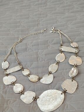 Chico's Silver-Tone Textured Multi-Disc Necklace